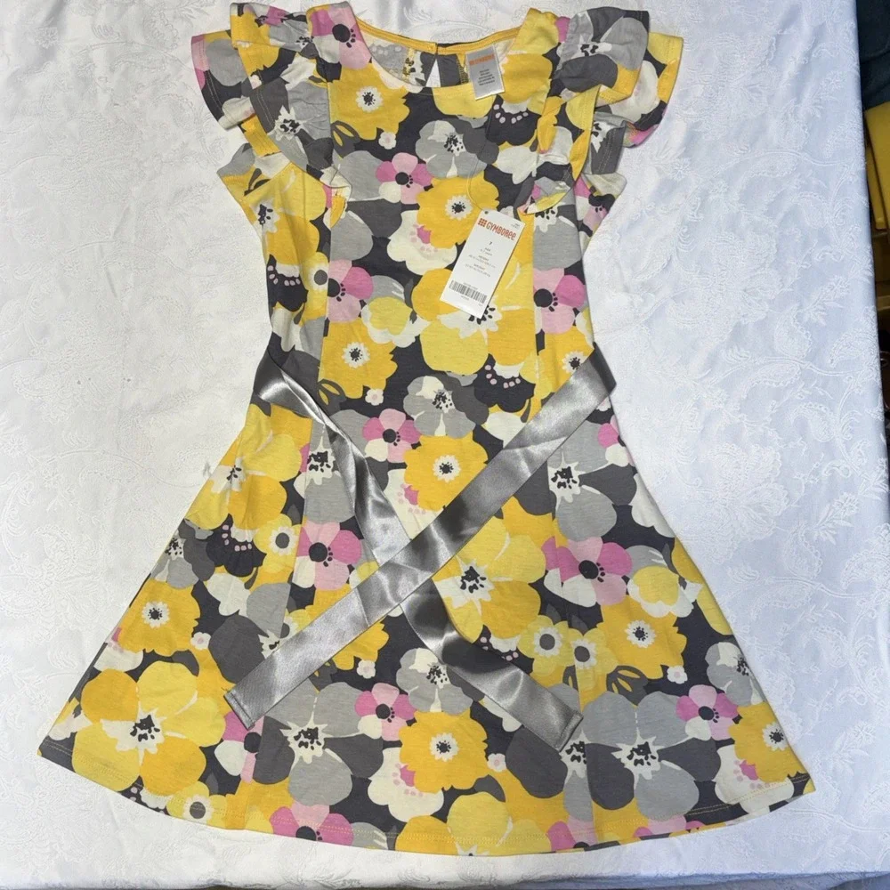 NWT Girls Gymboree HELLO YELLOW Floral Print DRESS Sz 7 100% Cotton School